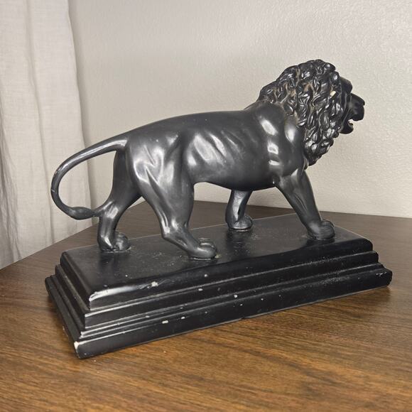 Majestic Standing Lion Statue Figurine - Heavy Faux Bronze Resin Doorstop 10" - Picture 5 of 13